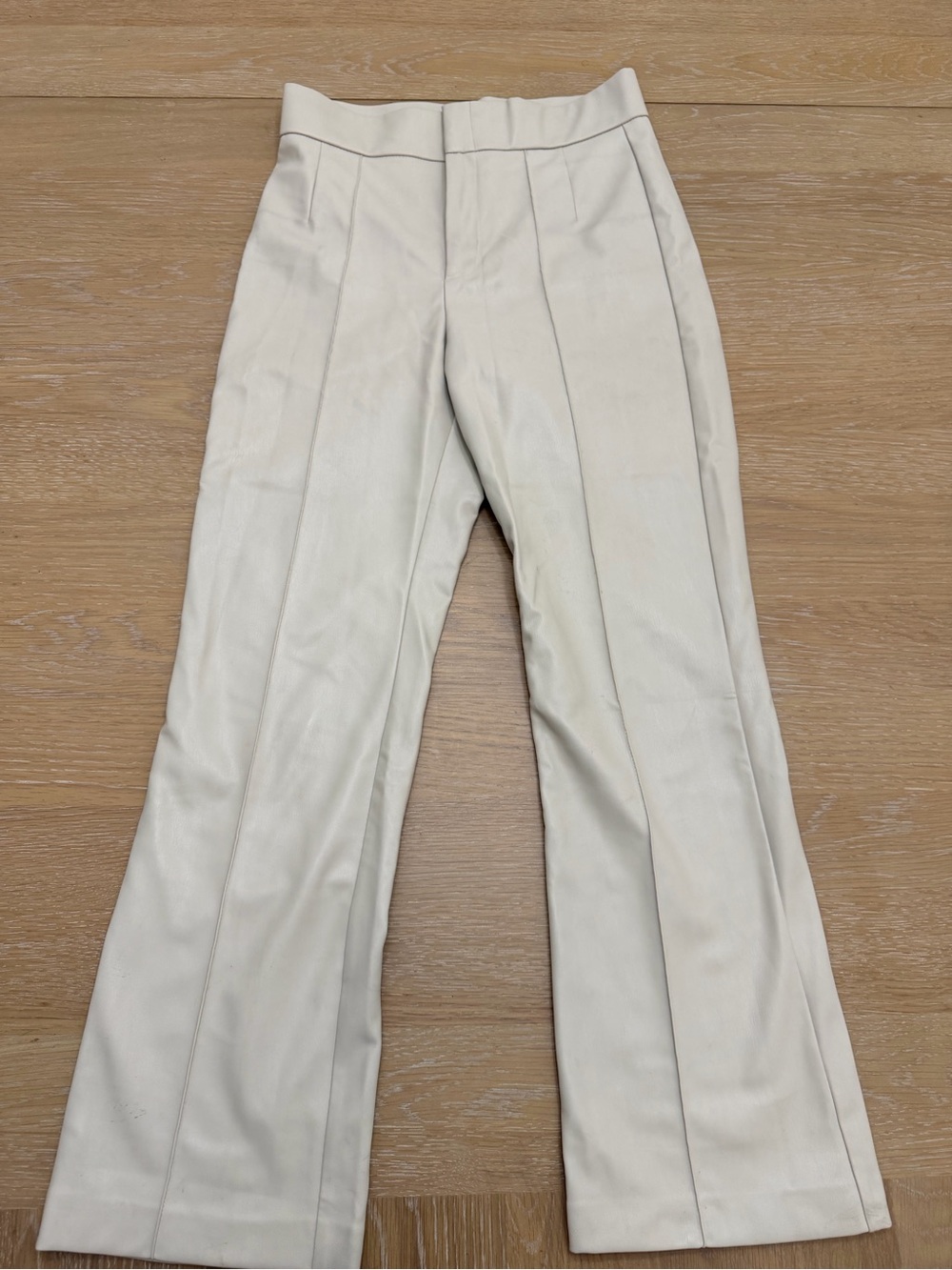 Zara Cream High-Rise Leather Flare Pants size 4-6 small - Picture 2 of 6